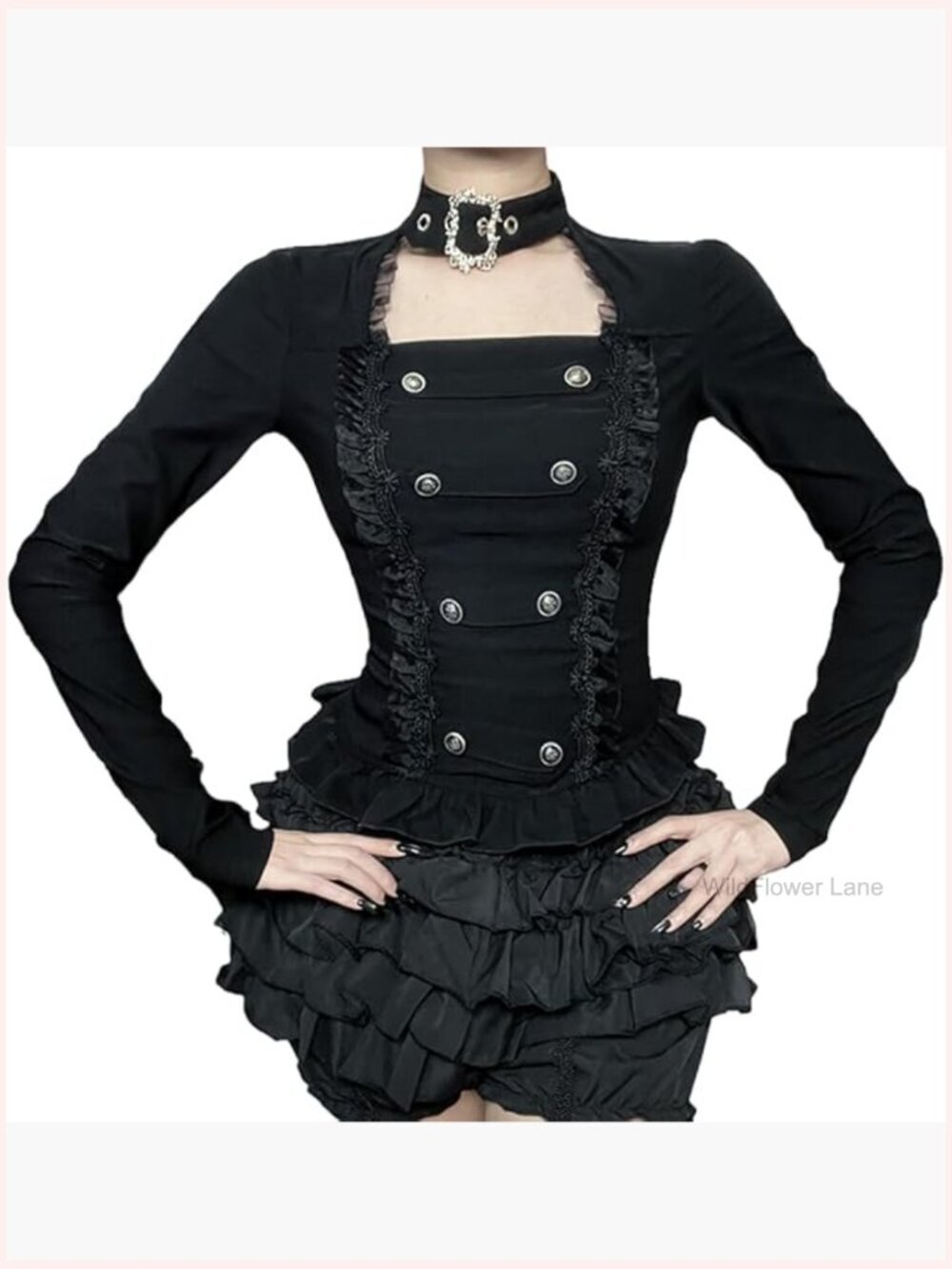 Long Sleeve Crop T-Shirt Ruffle Lace Gothic Steampunk Blouse